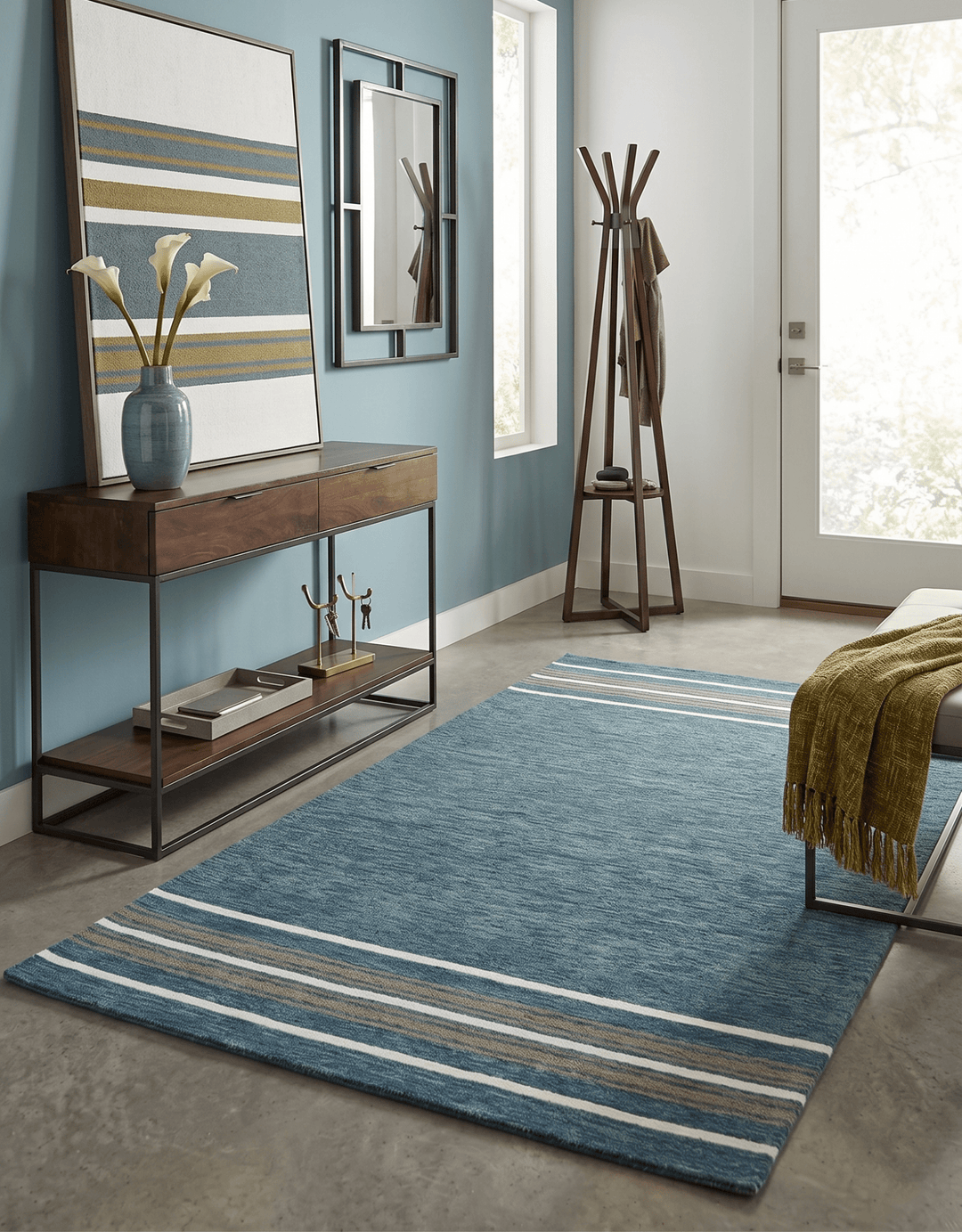 Modern Solid Design Blue Hand Tufted Wool Area Rug - The Rug Decor