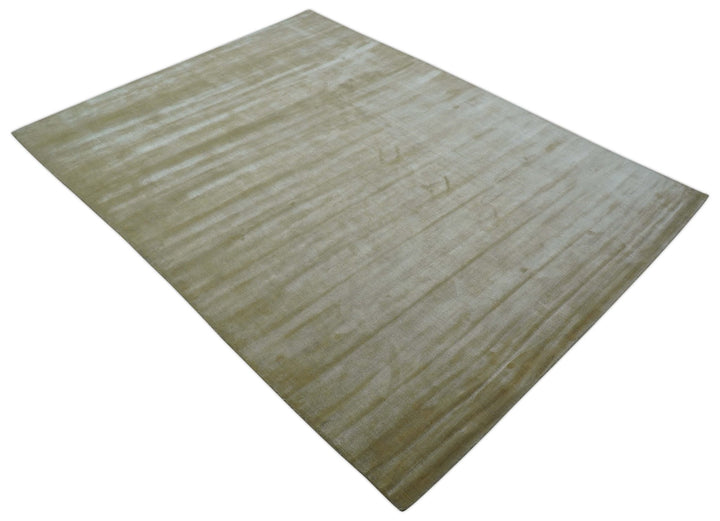 Modern Solid Design Gold and Silver Hand Loom 10x14 Art Silk Area Rug - The Rug Decor