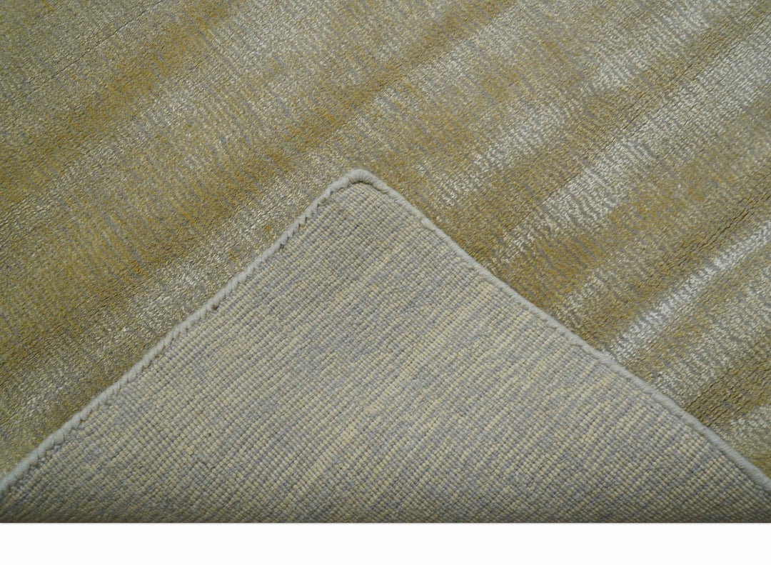 Modern Solid Design Gold and Silver Hand Loom 10x14 Art Silk Area Rug - The Rug Decor