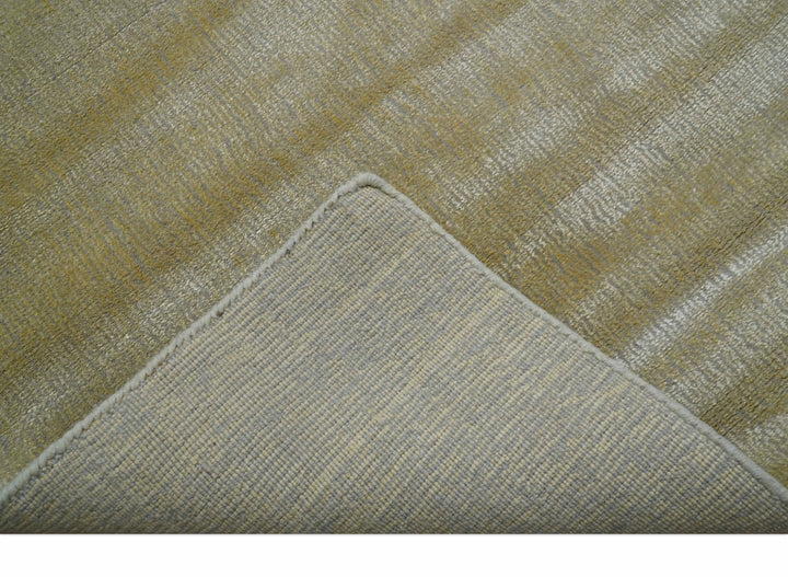 Modern Solid Design Gold and Silver Hand Loom 10x14 Art Silk Area Rug - The Rug Decor