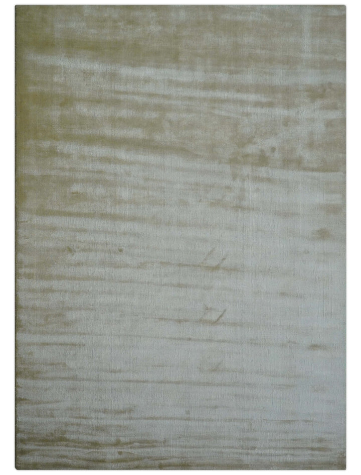 Modern Solid Design Gold and Silver Hand Loom 10x14 Art Silk Area Rug - The Rug Decor