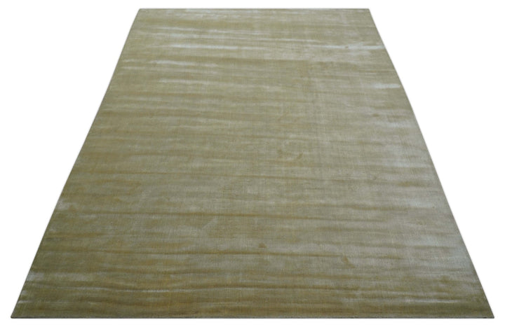 Modern Solid Design Gold and Silver Hand Loom 10x14 Art Silk Area Rug - The Rug Decor