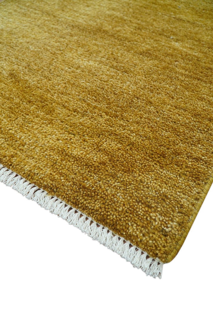 Modern Solid Design Gold Hand Knotted Wool Area Rug - The Rug Decor