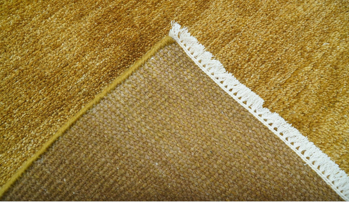 Modern Solid Design Gold Hand Knotted Wool Area Rug - The Rug Decor