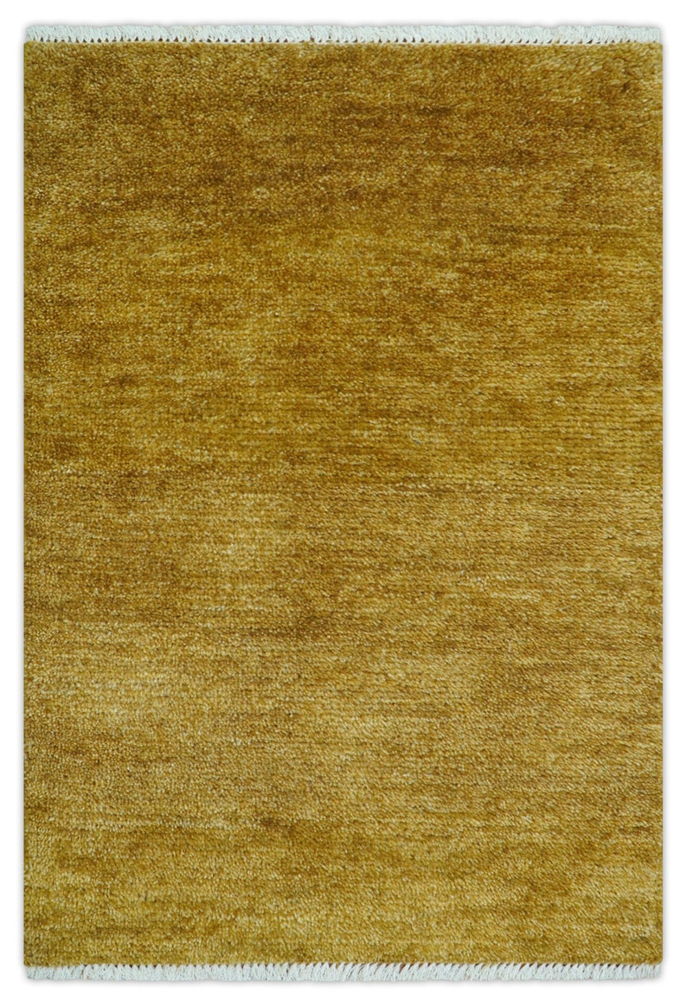 Modern Solid Design Gold Hand Knotted Wool Area Rug - The Rug Decor
