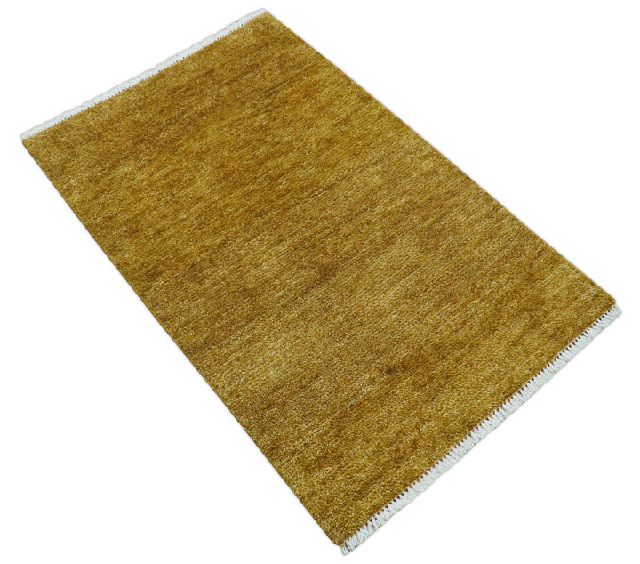 Modern Solid Design Gold Hand Knotted Wool Area Rug - The Rug Decor