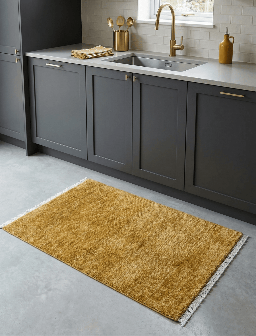 Modern Solid Design Gold Hand Knotted Wool Area Rug - The Rug Decor