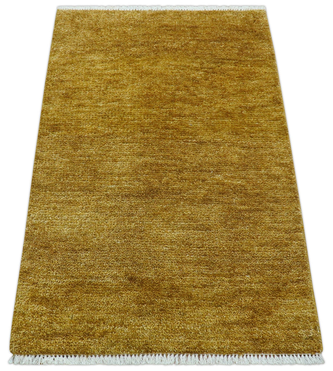 Modern Solid Design Gold Hand Knotted Wool Area Rug - The Rug Decor