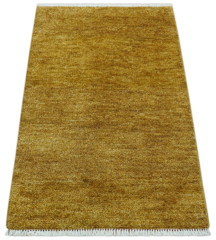 Modern Solid Design Gold Hand Knotted Wool Area Rug - The Rug Decor