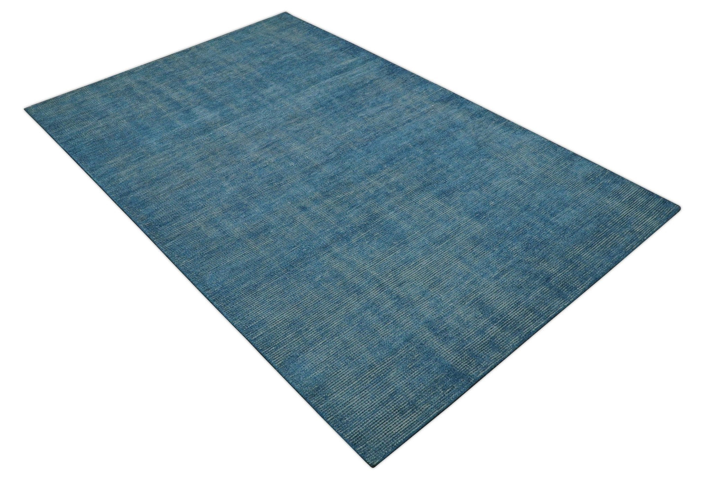 Modern Solid Design Gray And Blue 5x8 Hand Knotted Wool Area Rug - The Rug Decor