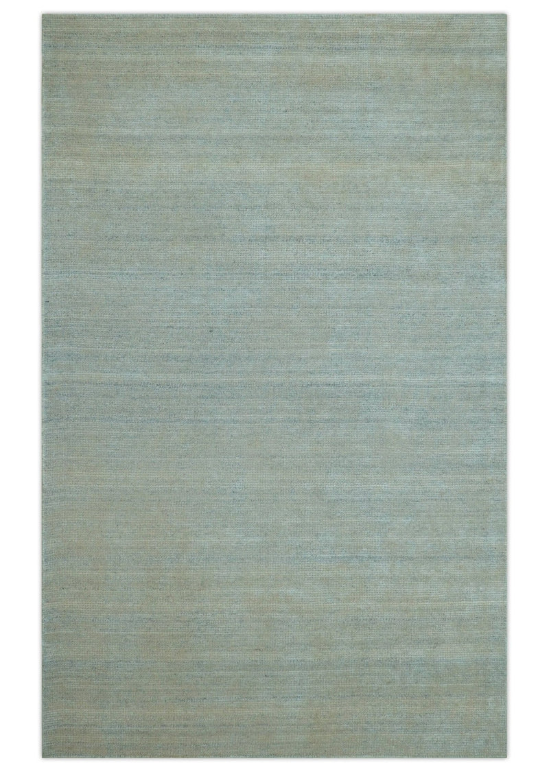 Modern Solid Design Green And Blue 5x8 Hand Knotted Wool Area Rug - The Rug Decor