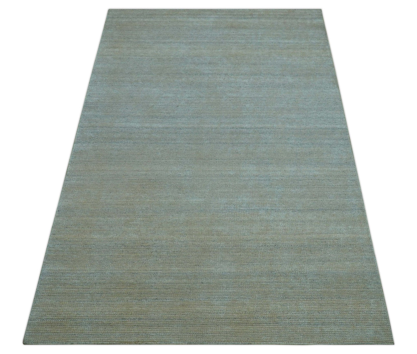 Modern Solid Design Green And Blue 5x8 Hand Knotted Wool Area Rug - The Rug Decor