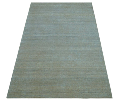 Modern Solid Design Green And Blue 5x8 Hand Knotted Wool Area Rug - The Rug Decor