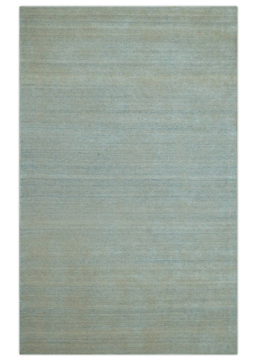 Modern Solid Design Green And Blue 5x8 Hand Knotted Wool Area Rug - The Rug Decor