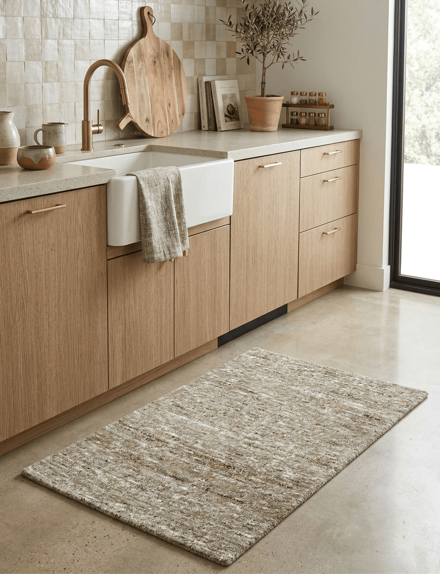 Modern Solid Design Natural Brown Hand Knotted Wool Rug - The Rug Decor