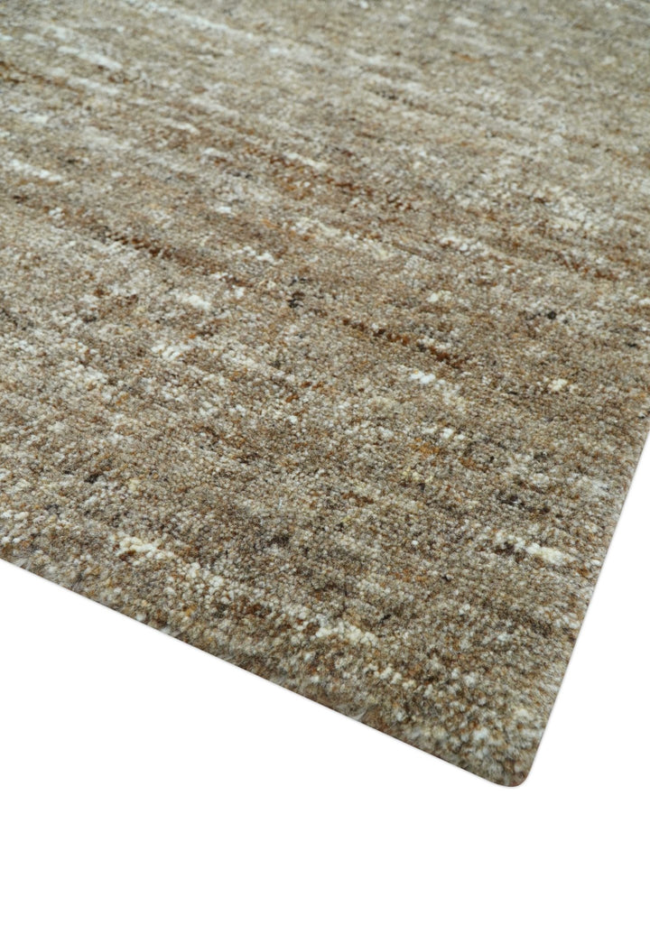 Modern Solid Design Natural Brown Hand Knotted Wool Rug - The Rug Decor