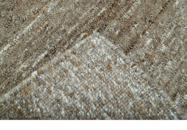 Modern Solid Design Natural Brown Hand Knotted Wool Rug - The Rug Decor