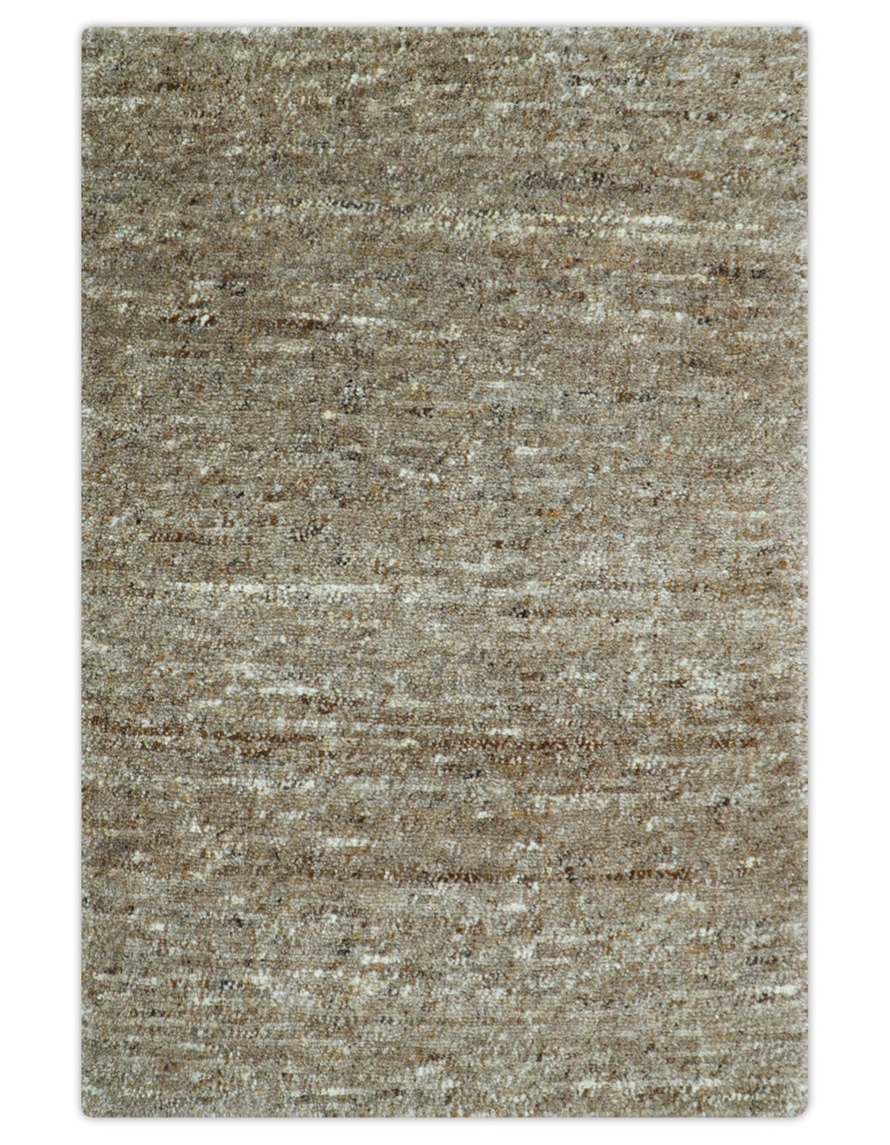 Modern Solid Design Natural Brown Hand Knotted Wool Rug - The Rug Decor