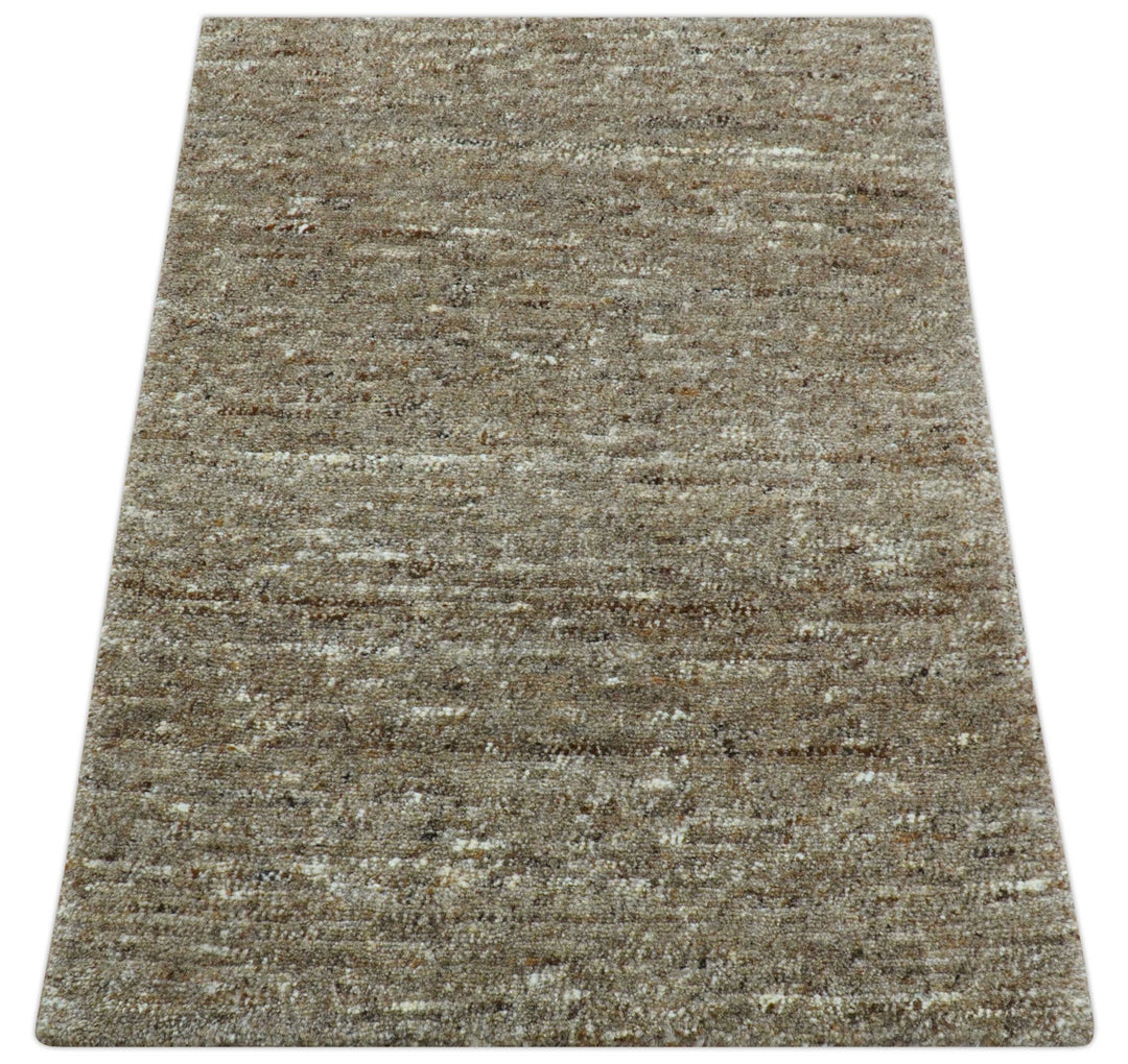 Modern Solid Design Natural Brown Hand Knotted Wool Rug - The Rug Decor