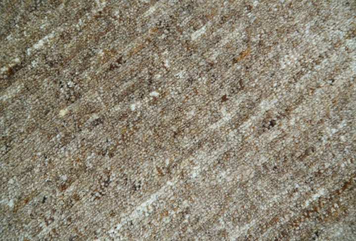 Modern Solid Design Natural Brown Hand Knotted Wool Rug - The Rug Decor