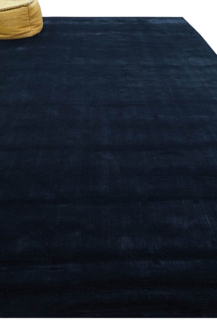 Modern Solid Design Navy Blue Hand Loom 8.9x12.8 Art Silk Rug - The Rug Decor