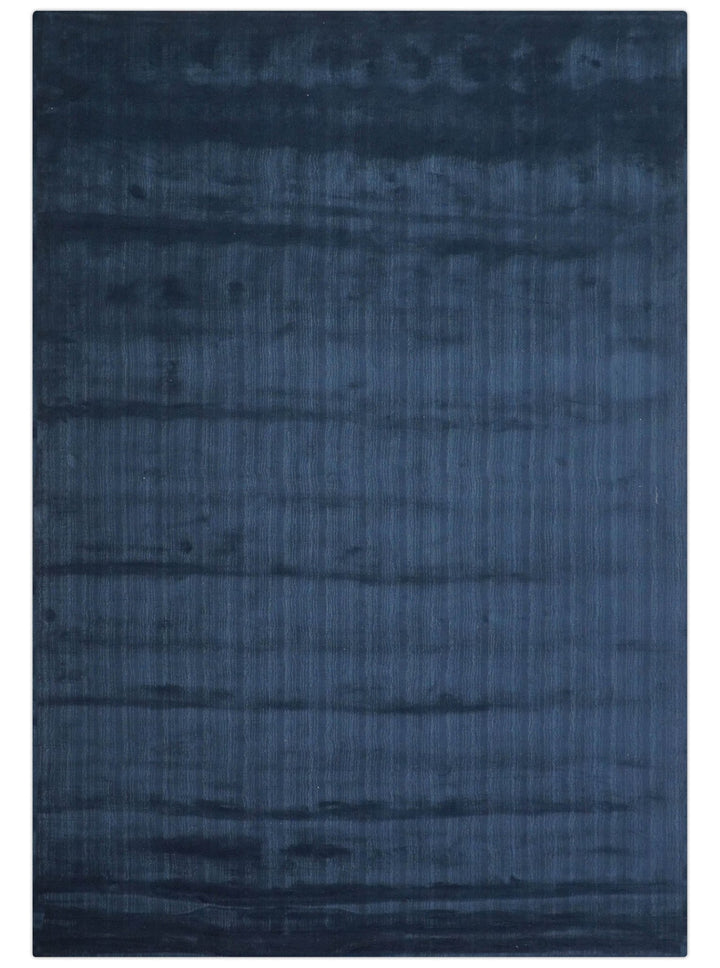 Modern Solid Design Navy Blue Hand Loom 8.9x12.8 Art Silk Rug - The Rug Decor