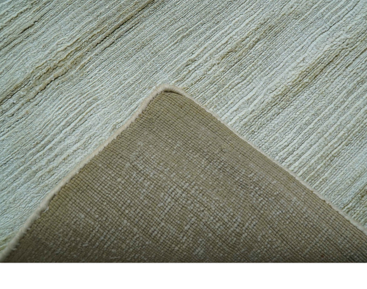 Modern Solid Design Silver And Green Hand Loom 9.4x13 Art Silk Area Rug - The Rug Decor