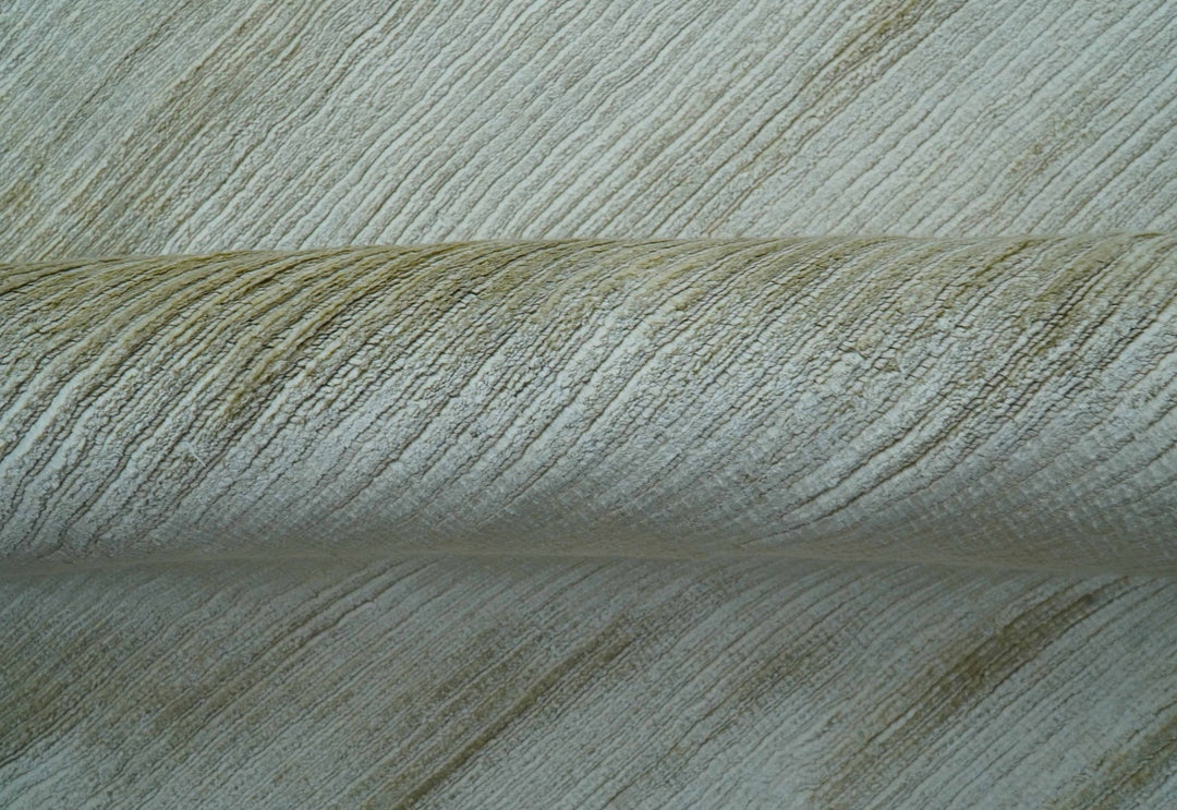 Modern Solid Design Silver And Green Hand Loom 9.4x13 Art Silk Area Rug - The Rug Decor