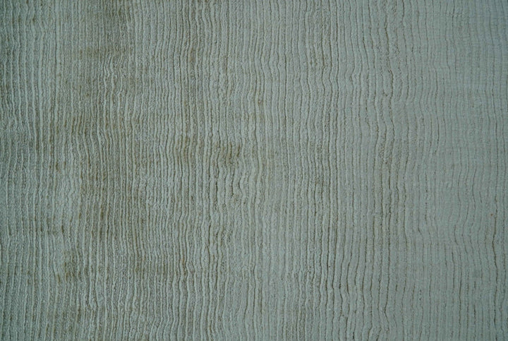 Modern Solid Design Silver And Green Hand Loom 9.4x13 Art Silk Area Rug - The Rug Decor