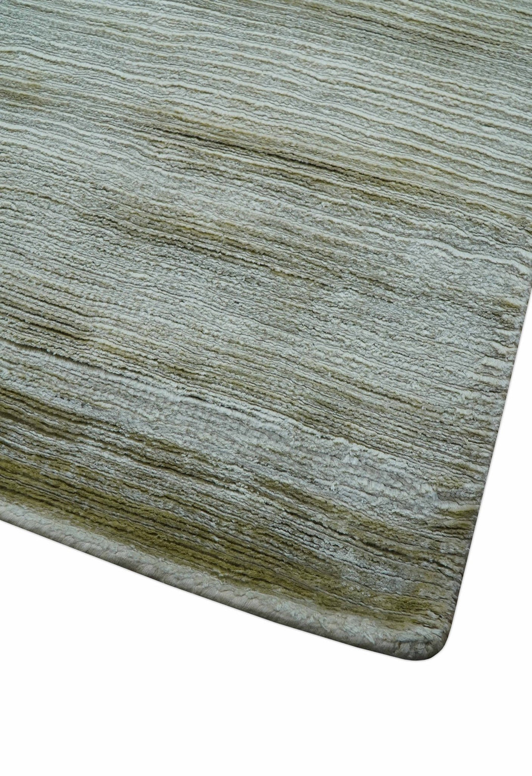 Modern Solid Design Silver And Green Hand Loom 9.4x13 Art Silk Area Rug - The Rug Decor