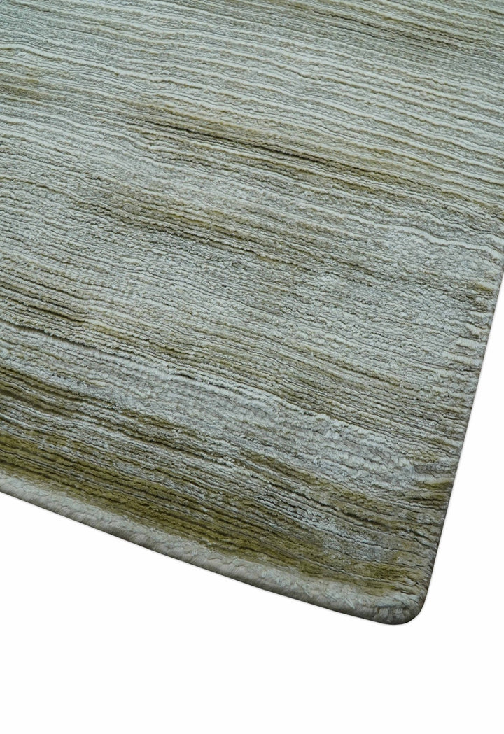 Modern Solid Design Silver And Green Hand Loom 9.4x13 Art Silk Area Rug - The Rug Decor