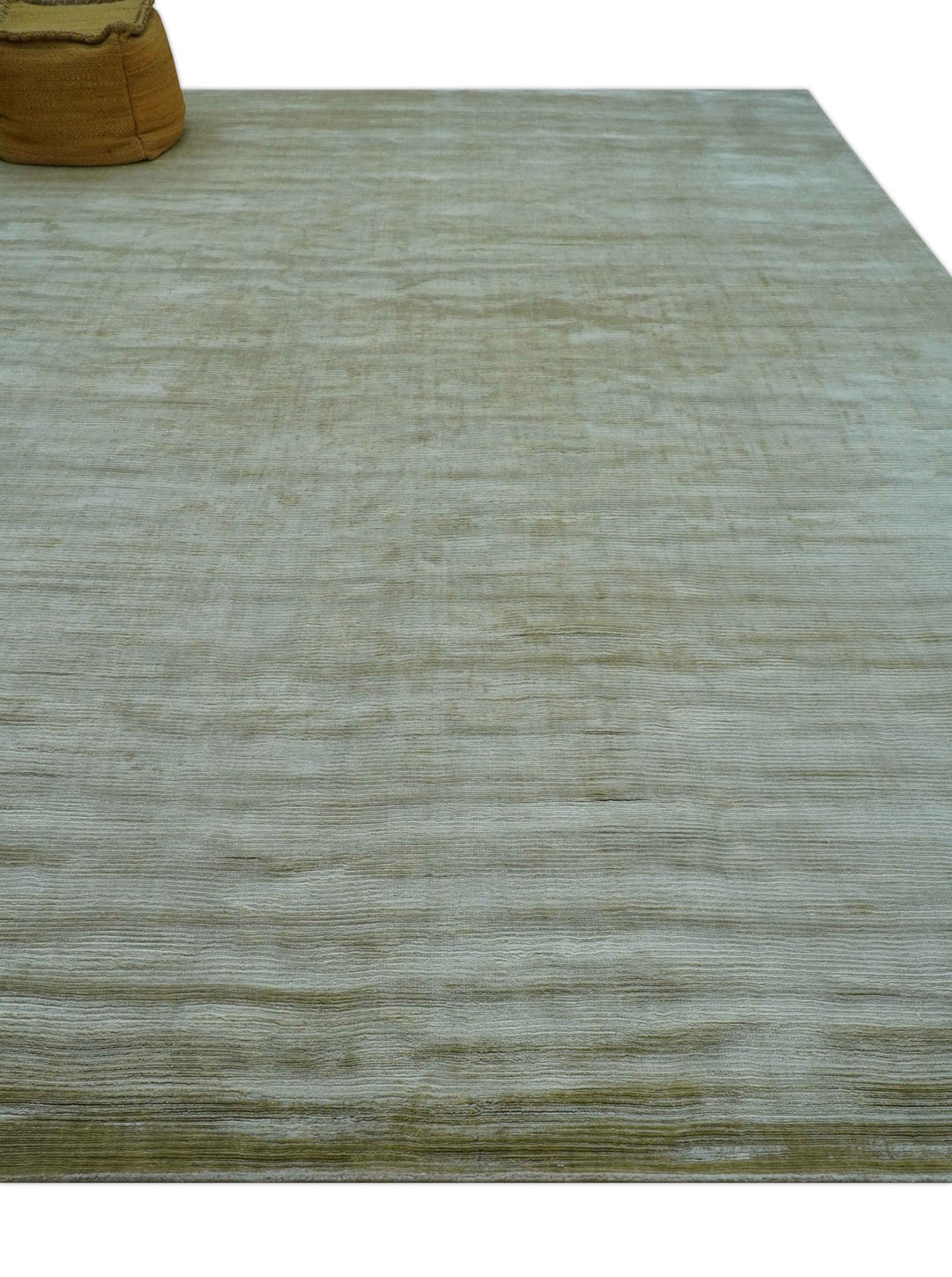 Modern Solid Design Silver And Green Hand Loom 9.4x13 Art Silk Area Rug - The Rug Decor