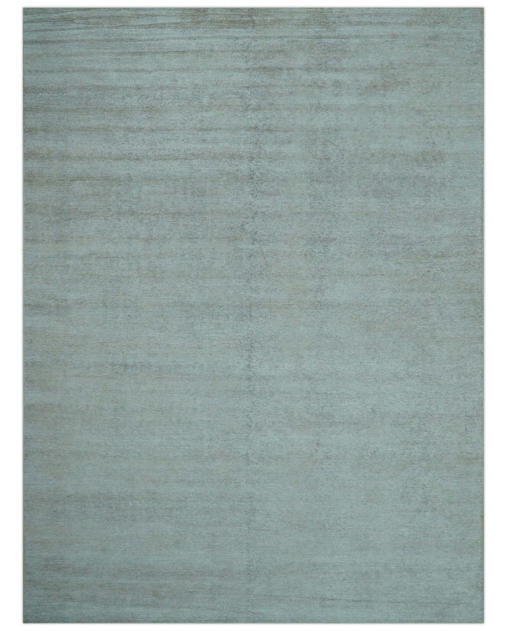 Modern Solid Design Silver Hand Knotted 9x12 Wool Area Rug - The Rug Decor