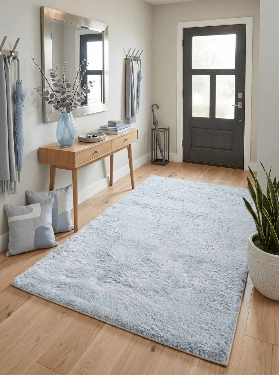 Modern Solid Design Silver Handmade Wool Area Rug - The Rug Decor