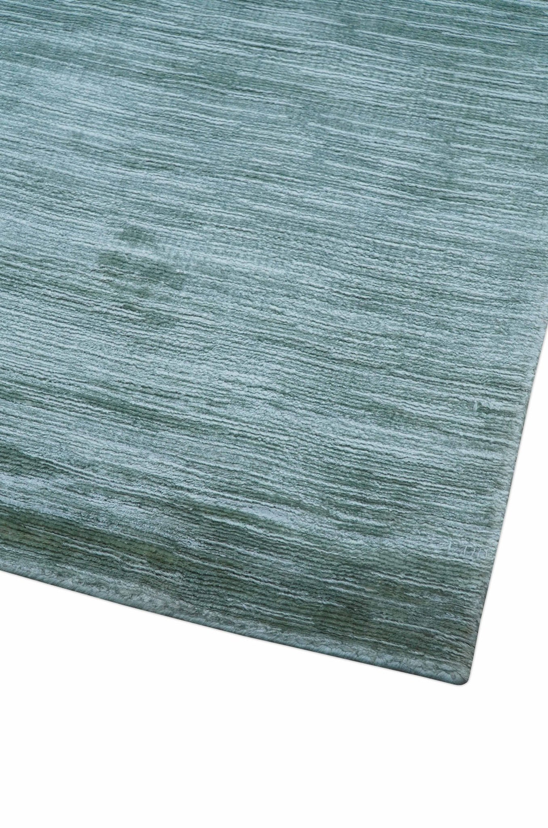 Modern Solid Design Teal Hand Loom 8x11 Art Silk Area Rug - The Rug Decor