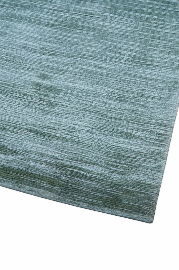 Modern Solid Design Teal Hand Loom 8x11 Art Silk Area Rug - The Rug Decor