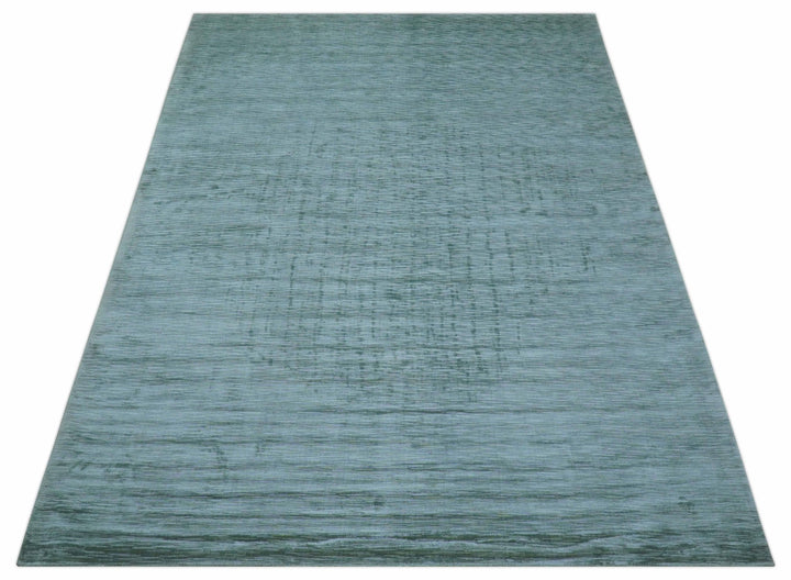 Modern Solid Design Teal Hand Loom 8x11 Art Silk Area Rug - The Rug Decor