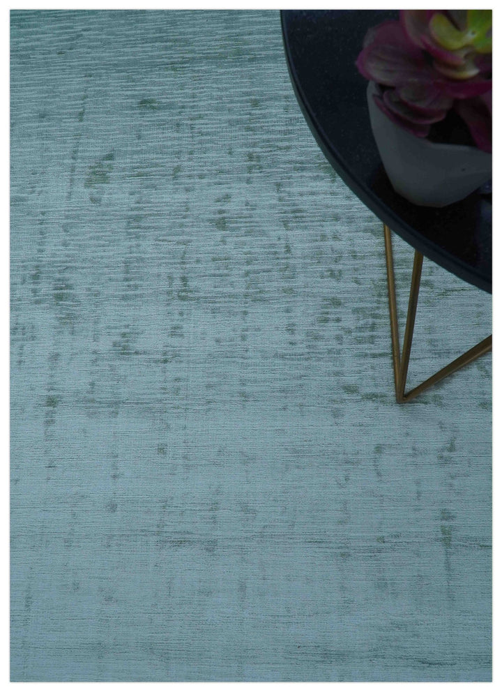 Modern Solid Design Teal Hand Loom 8x11 Art Silk Area Rug - The Rug Decor