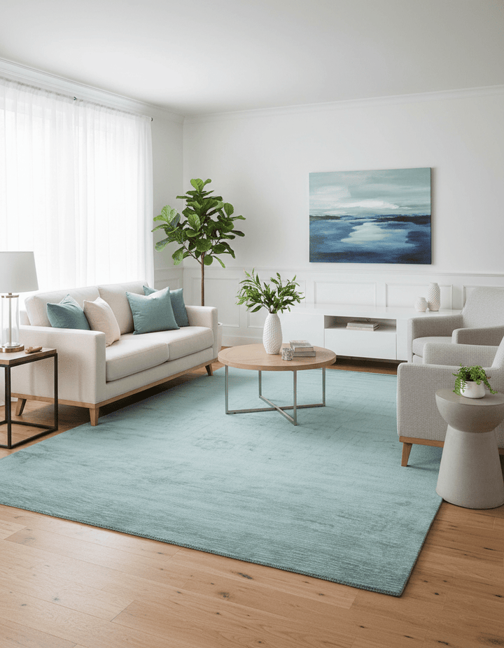 Modern Solid Design Teal Hand Loom 8x11 Art Silk Area Rug - The Rug Decor