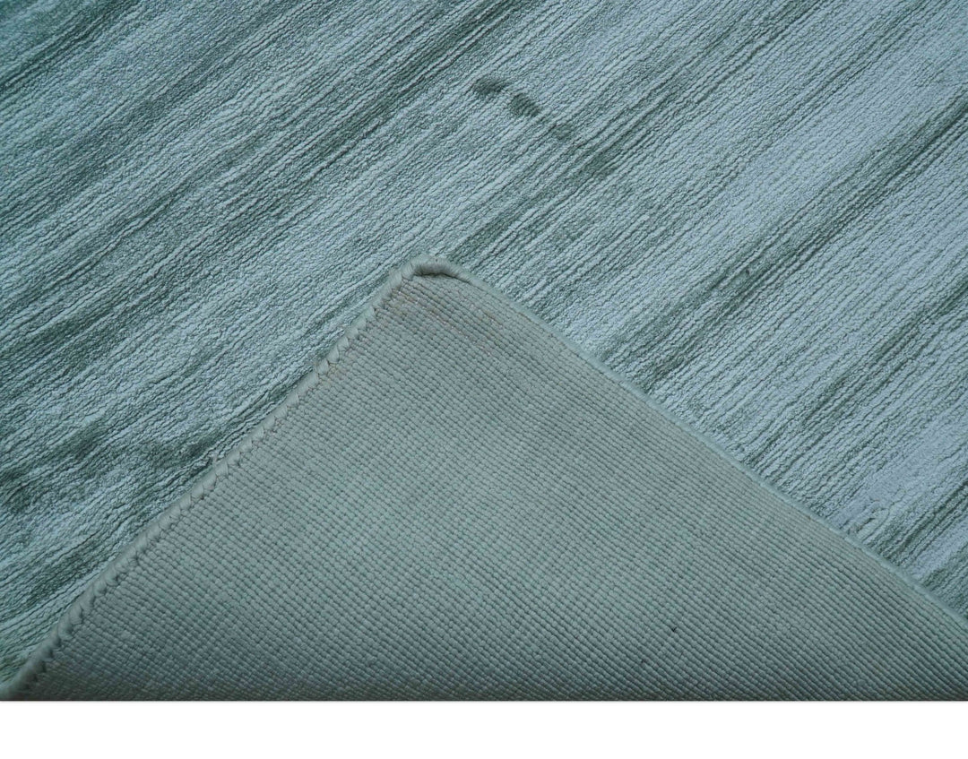 Modern Solid Design Teal Hand Loom 8x11 Art Silk Area Rug - The Rug Decor