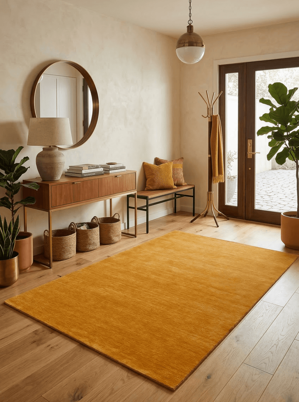 Modern Solid Gold Hand Loomed Wool Area Rug - The Rug Decor