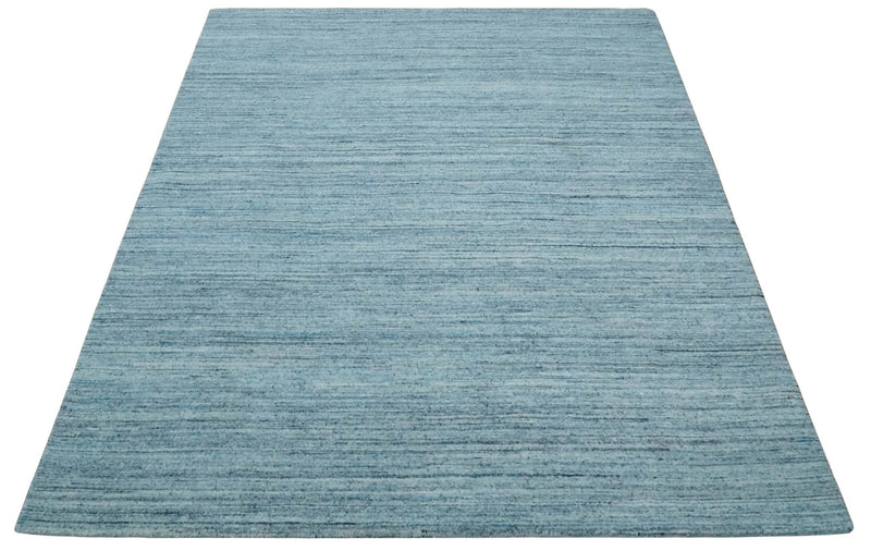 Modern Solid Handloom Aqua and Silver 8x10 Contemporary Wool Area Rug - The Rug Decor