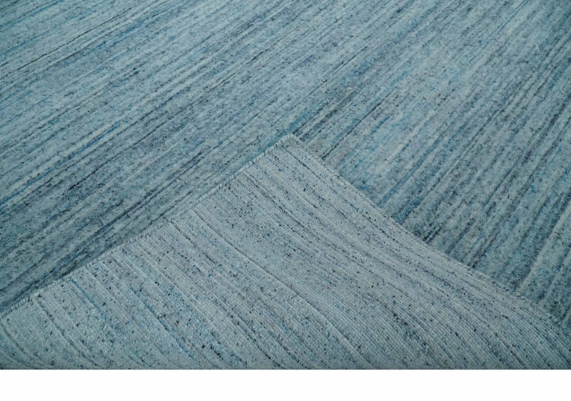 Modern Solid Handloom Aqua and Silver 8x10 Contemporary Wool Area Rug - The Rug Decor