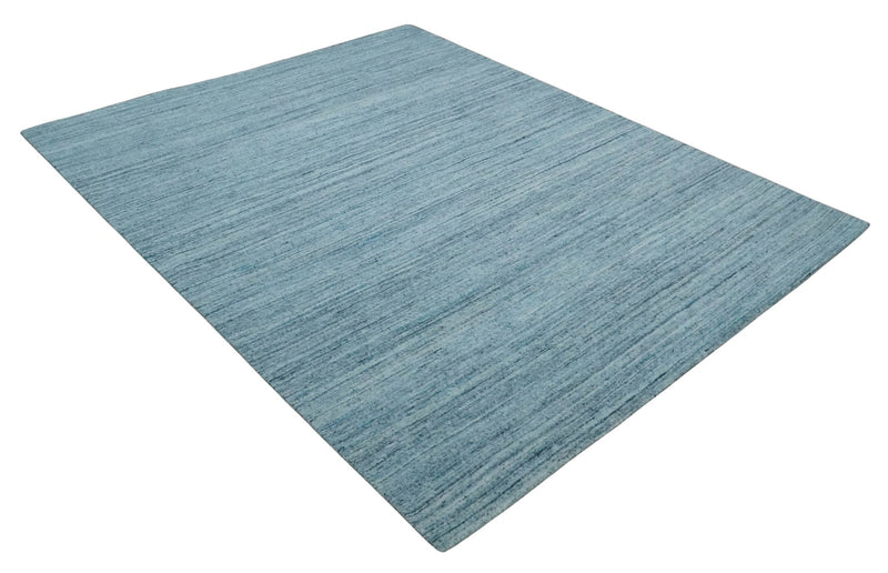 Modern Solid Handloom Aqua and Silver 8x10 Contemporary Wool Area Rug - The Rug Decor