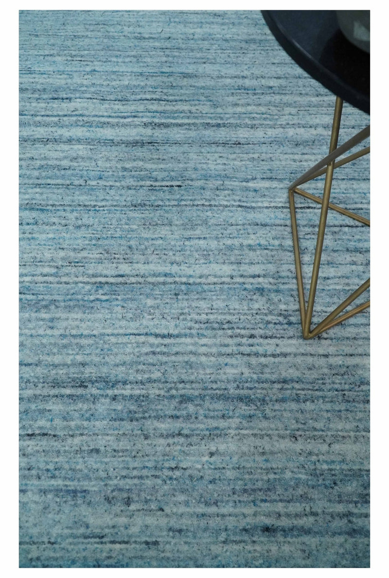 Modern Solid Handloom Aqua and Silver 8x10 Contemporary Wool Area Rug - The Rug Decor