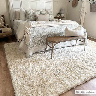 Modern Solid Ivory Moroccan Style Multi Size Plush Pile area rug - The Rug Decor