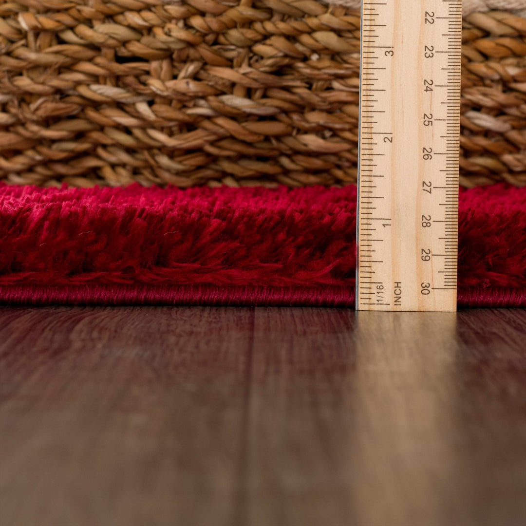 Modern Solid Maroon Plush Pile Moroccan Area Rug - The Rug Decor