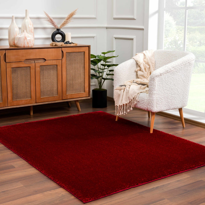 Modern Solid Maroon Plush Pile Moroccan Area Rug - The Rug Decor
