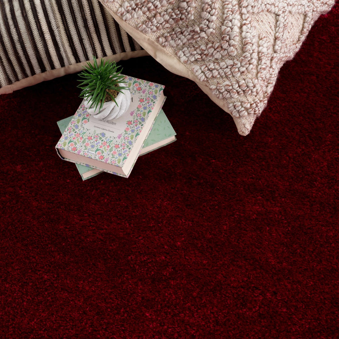 Modern Solid Maroon Plush Pile Moroccan Area Rug - The Rug Decor