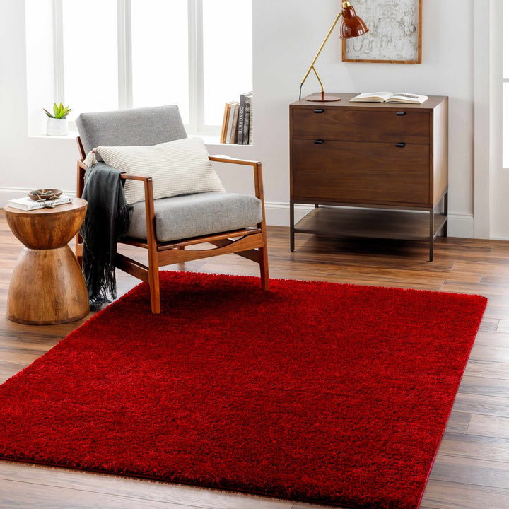 Modern Solid Maroon Plush Pile Moroccan Area Rug - The Rug Decor
